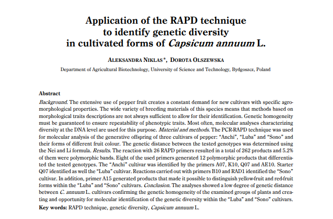 Application of the RAPD technique to identify genetic diversity in cultivated forms of Capsicum annuum L