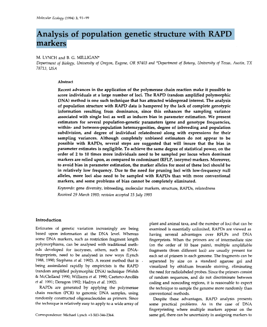 Analysis of population genetic structure with RAPD markers