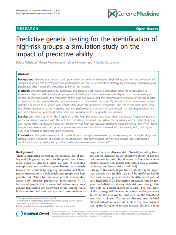 Predictive genetic testing for the identification of high-risk groups,Genetic risk 