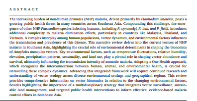 Impact of environmental factors on the bionomics of Anopheles mosquito vectors of zoonotic  paludism
